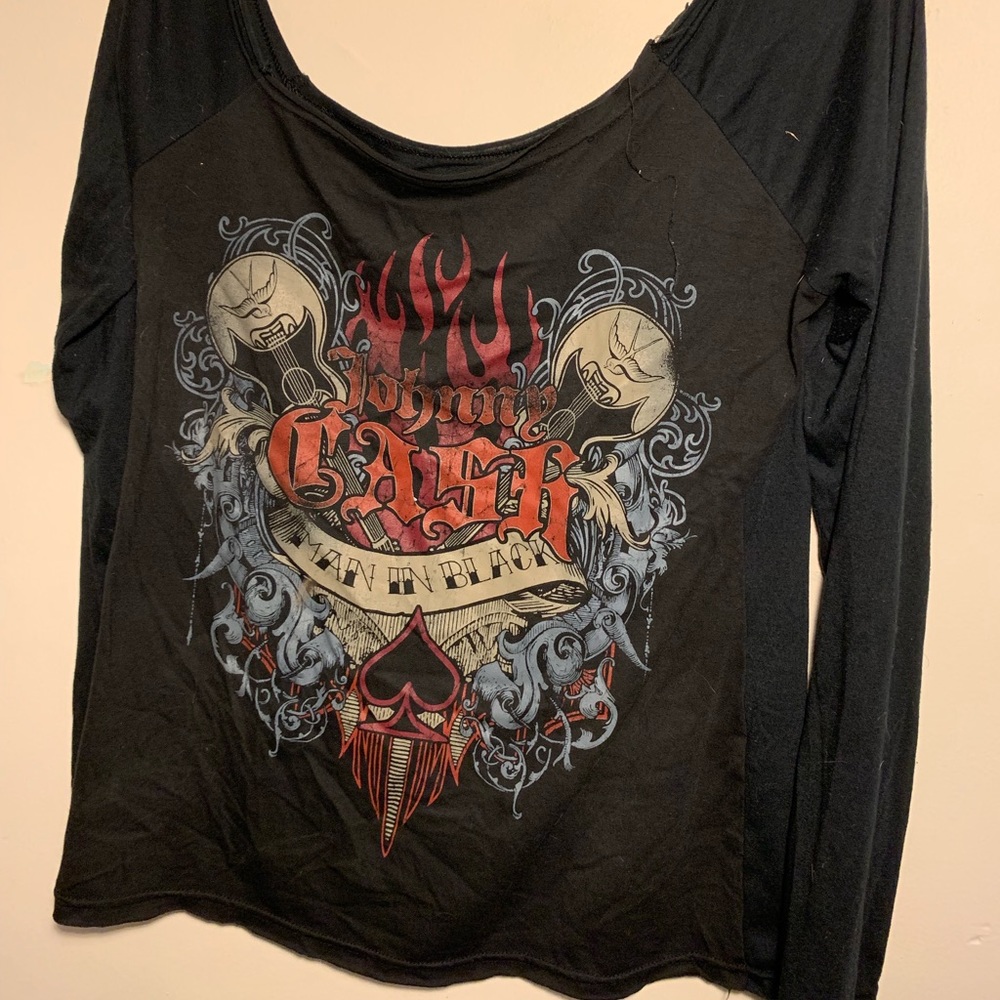 Women’s Off Shoulder Long Sleeve Johnny Cash Tee